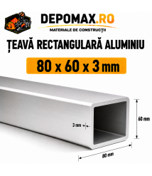Teava rectangulara aluminiu 80 x 60 x 3 mm, 6 metri (EN AW-6060)
